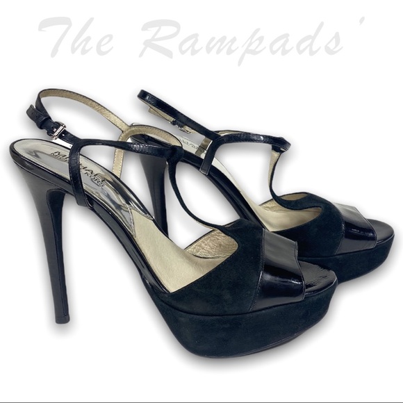 Michael Michael Kors Black Felicia Leather Rubber Heels Size 8.5 - Picture 5 of 11